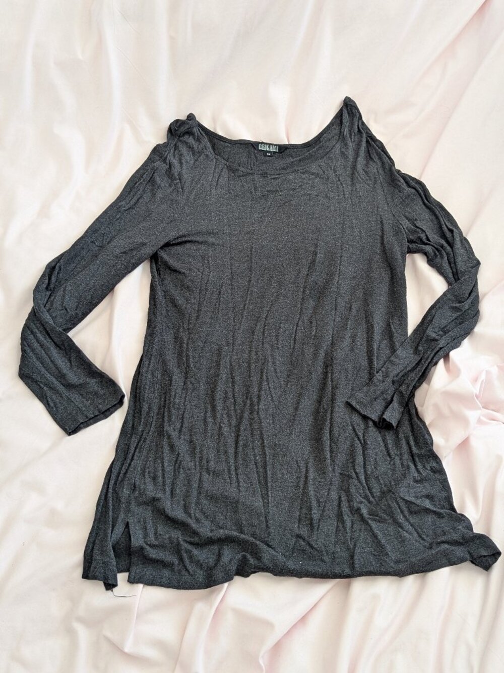 Original Nicole Miller Charcoal Grey Long Sleeve Cold Shoulder Tunic S